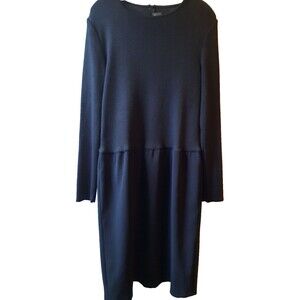 ST. JOHN Collection Knits Black Dress Size 16 Long Sleeved Zip Back Side Pockets